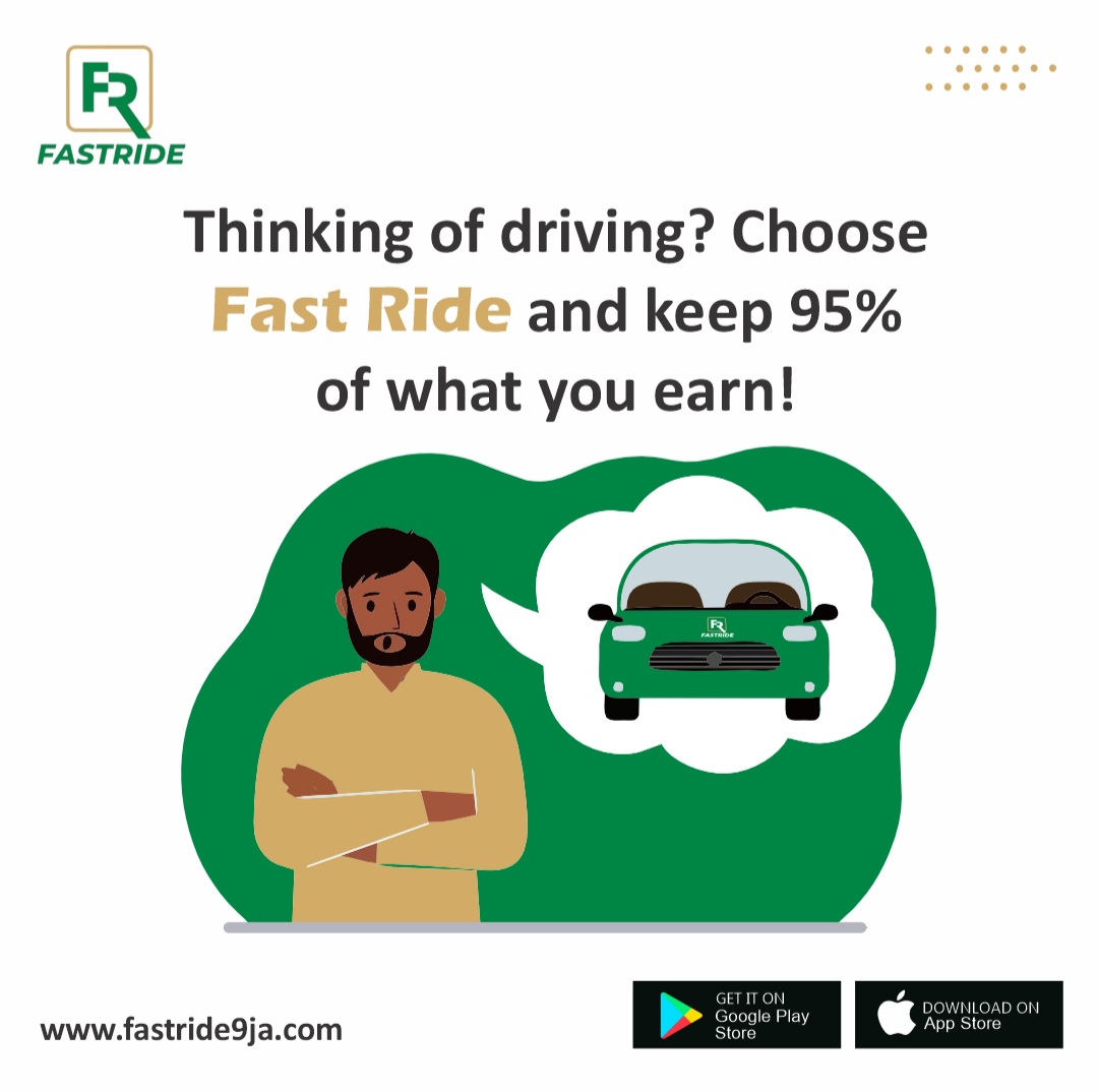 fastrideltd's tweet photo. Keep 95% of what you earn when you drive. Join Fast Ride now for bigger earnings! 

Sounds good, right? Click the link to download the Fast Ride app now https://t.co/jvPFN9vDSG

#fastride #keepmore #lagos #abuja #sunday #joinus #happysunday https://t.co/5n3YmjRlEg