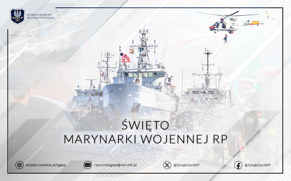 Wszystkim marynarzom i pracownikom cywilnym z okazji święta Marynarki Wojennej RP 🇵🇱 życzymy sukcesów zawodowych oraz pomyślności w życiu osobistym. 
Dziękujemy za Wasz profesjonalizm i zaangażowanie w codziennej, trudnej służbie. 

Marynarka Wojenna RP broni interesów państwa na