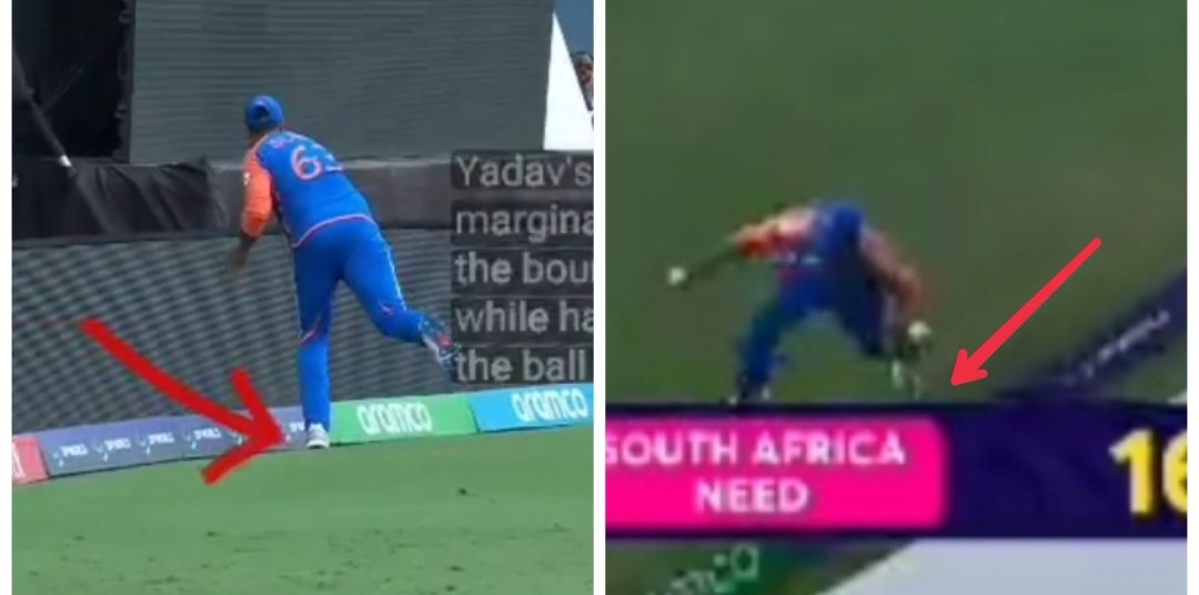 LuitBorah1's tweet photo. @DhanashenNaidoo @BenCurtis22 This is the  frame, maybe few miliseconds apart. one from the front &amp; one from the back. Screenshoted and edited on smartphone 🤣. On the 2nd frame we can see SKY is atleast a foot away from the boundary line, making it a clean catch. Cant move a foot within miliseconds 😉 https://t.co/YJCCZbuDL0