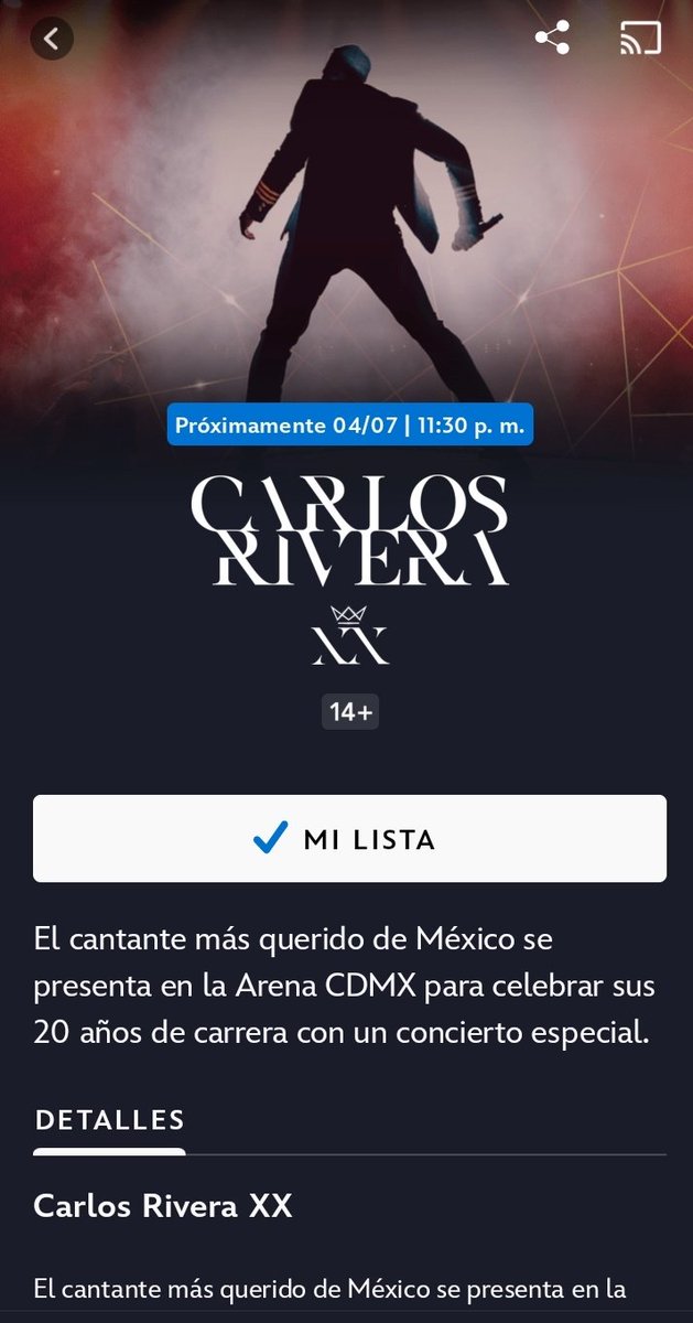 letialderete01's tweet image. ACTIVADO!! en la lista de Disney+ para verte y festejar  el día 04 de Julio juntos tus 20 Años!! @_CarlosRivera @ArenaCdMexico
#CarlosRiveraXXAniversario
#CarlosRiveraXX
#CarlosRiveraXXAñosDeCarrera
@WestWoodEntt @SonyMusicArg 
@sonymusicmexico  @Online_RiveraP  @ORiverargentina