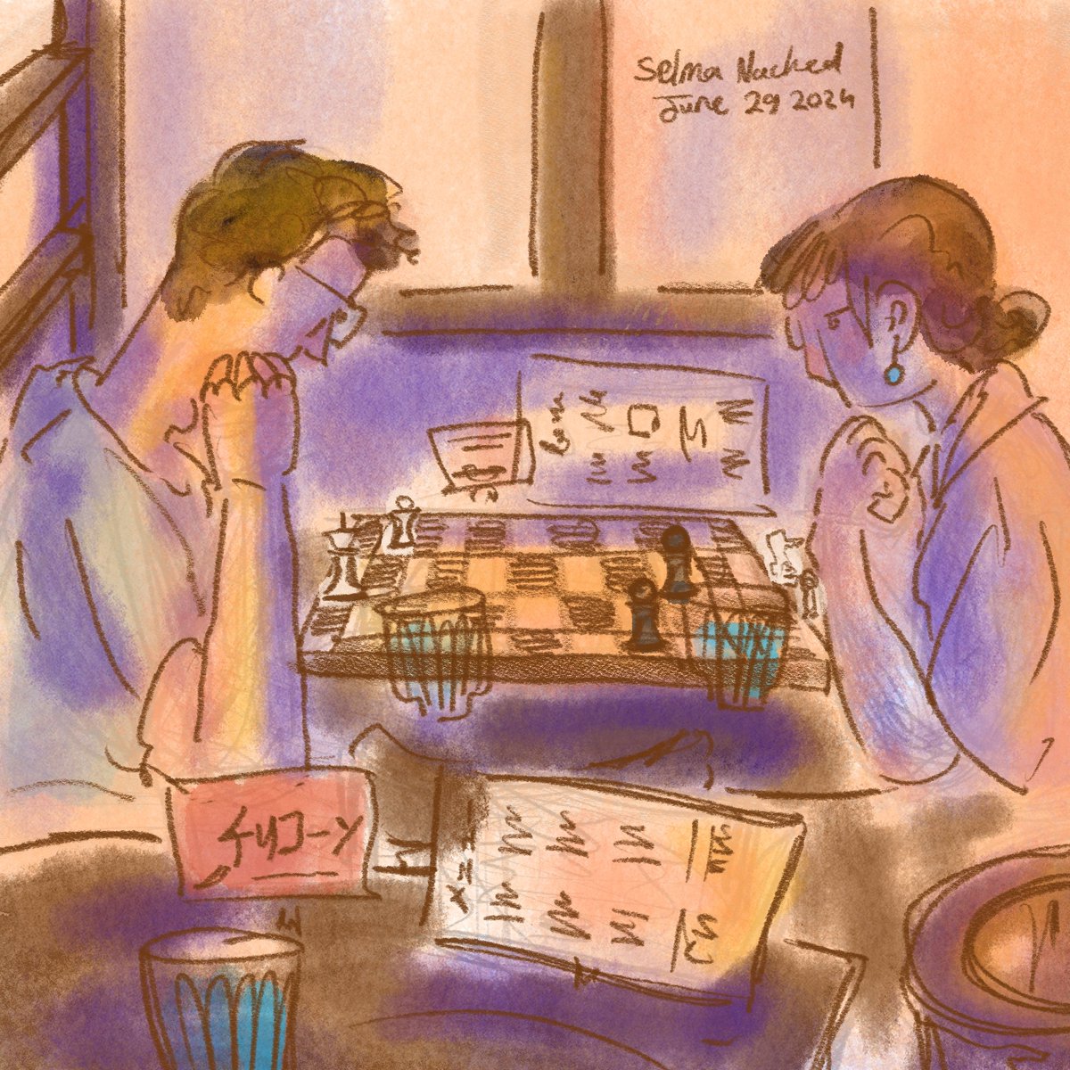 NachedSelma's tweet photo. lovers playing chess 
#digitalart #digitalpainting #digitalsketch #sketch #illustrationartist #illustration #chess #drawingfromlife #cafeart #sketchoftheday #アート　#イラスト #procreate #mondane #moments #quicksketch https://t.co/8zkmv9fwUC