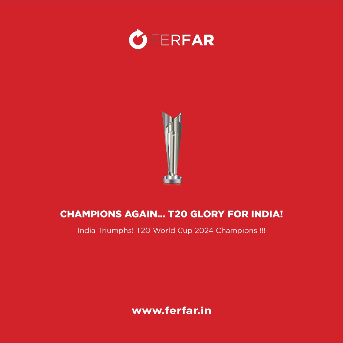 ferfardesign's tweet photo. CHAMPIONS ONCE AGAIN !!!

India clinches victory against South Africa by 7 runs in a thrilling final at the ICC Men's T20 World Cup 2024!

Congratulations to Team India for bringing the trophy home! Let's celebrate this historic moment together!

@BCCI @imVkohli @ImRo45 https://t.co/1fmqxnreK2