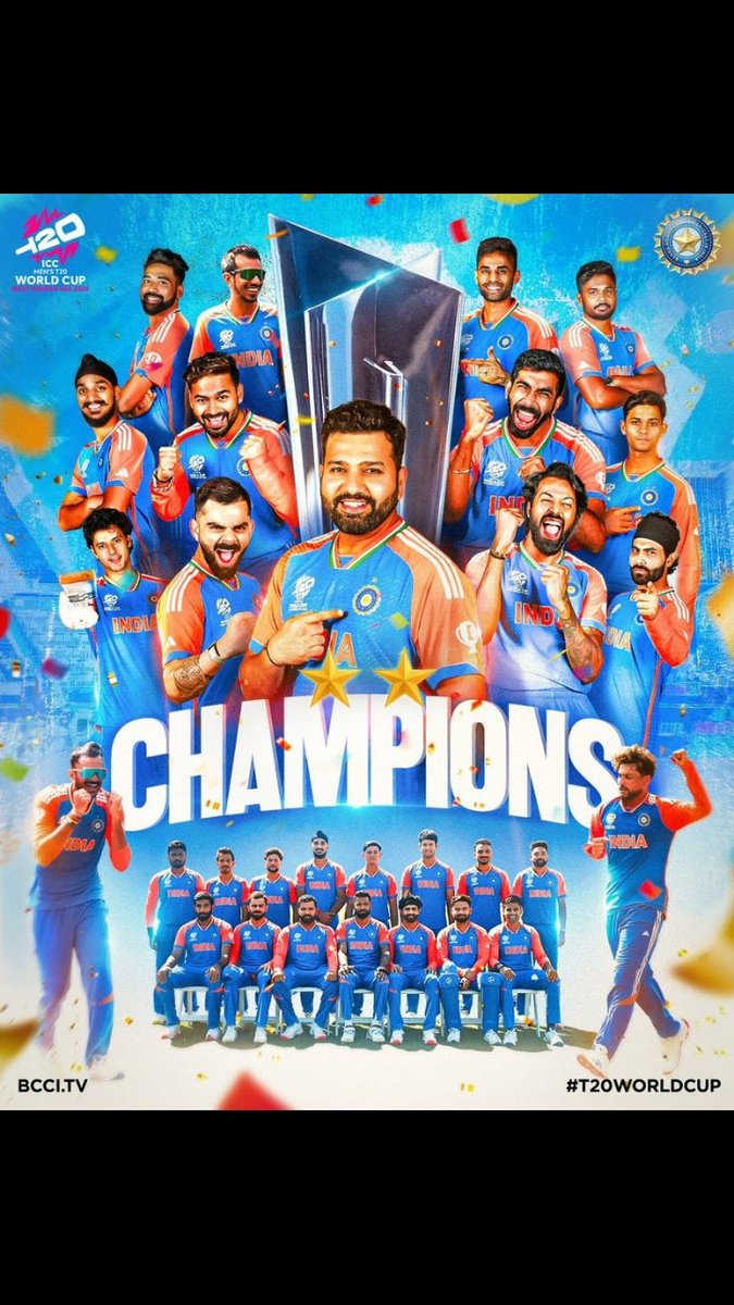 भारतीय क्रिकेट टीम ने T20 विश्वकप के फाइनल मुकाबले में शानदार प्रदर्शन करते हुए दक्षिण अफ्रीका को हराकर विश्वकप अपने नाम कर लिया है।
इस ऐतिहासिक जीत पर प्रत्येक भारतवासी हर्षित और गर्वित है।
टीम इंडिया के सभी खिलाड़ियों को बहुत-बहुत बधाई!

#T20WorldCup #SAvIND #Final #ViratKohli