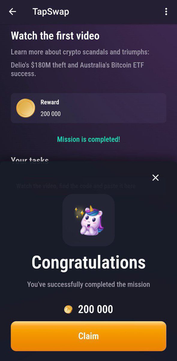 CryptinuAirdrop's tweet photo. #𝗧𝗔𝗣𝗦𝗪𝗔𝗣  Daily Cinema 𝘀𝗲𝗰𝗿𝗲𝘁 𝗰𝗼𝗱𝗲:
         👇👇👇
💎 Daily Secret Code: 5

🟢 Claim Process: Goto TapSwap bot >> Tasks >> Cinema >>  watch first video >> enter daily secret code here!

Get reward🎁: 200,000 coins

#Blum #HmasterKombat #Notcoin #Memefi #Ton https://t.co/mqNMQsVau7