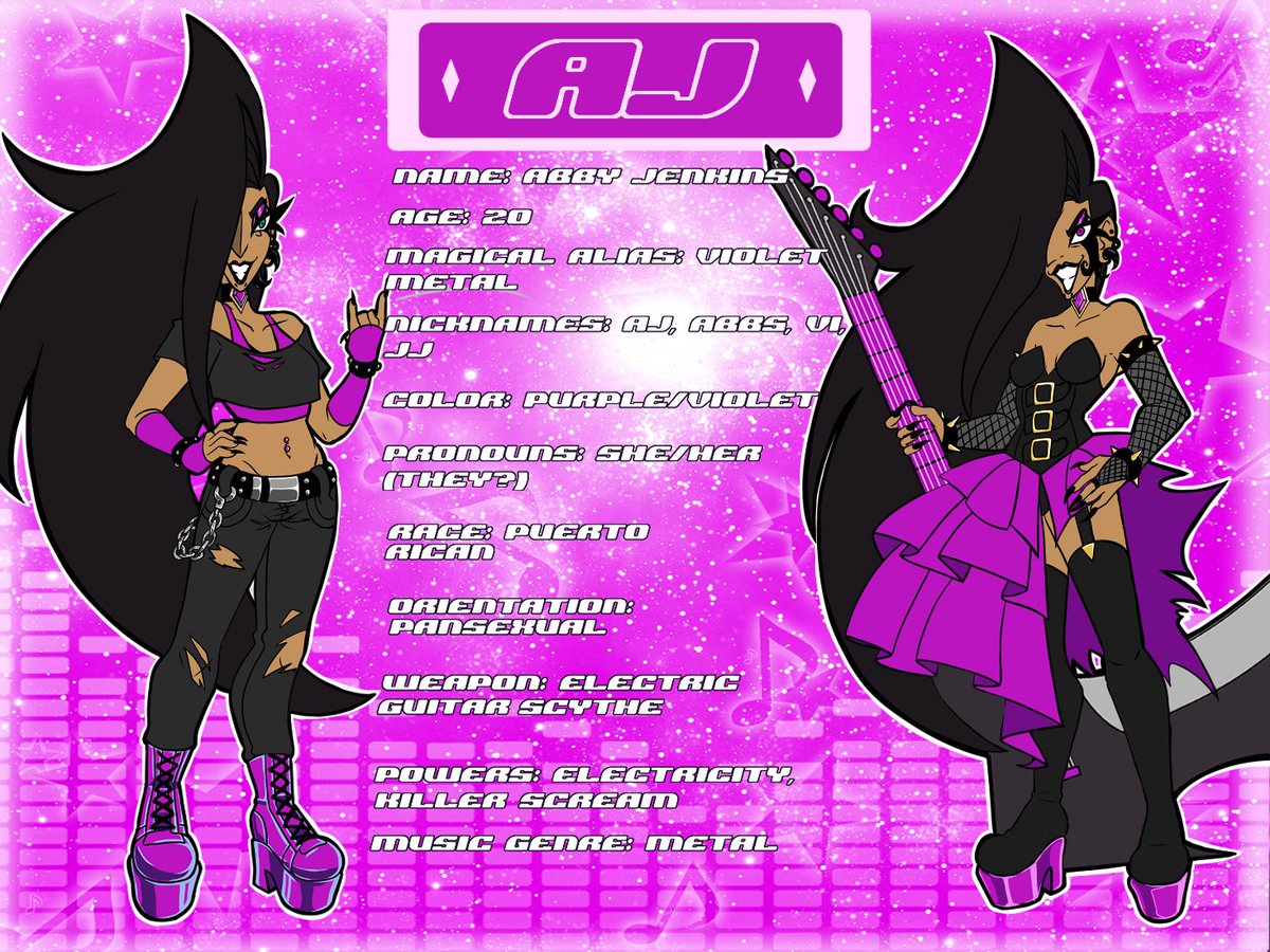 Green___y's tweet photo. OKAY! I didn't post them here last time but these are the full refs of my magical girl squad, the Sounds Of Justice! They are roommates going to the same college, working to be successful in their music careers, they just happen to fight bug monsters at the same time!(1/3) https://t.co/Yun3htrwRX