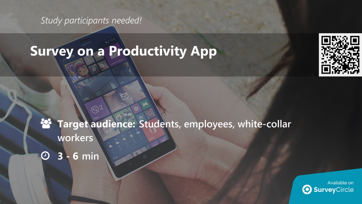 daily_research's tweet photo. Participants needed for online survey!
Topic: "Survey on a Productivity App" https://t.co/EhkZ1yjozb via @SurveyCircle
#productivity #saas #digital #MobileApplication #DesktopApplication #inclusive #survey #surveycircle https://t.co/a9ey56QYVj