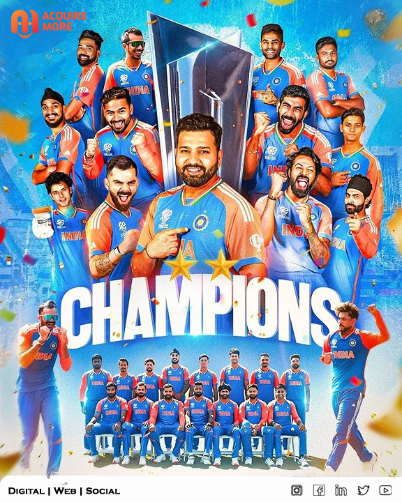 AcquireMore's tweet photo. Congratulations to the Indian Cricket Team on winning the ICC Men's T20 Cricket World Cup 2024!  What an incredible achievement and a testament to your hard work, dedication, and teamwork. 🎉🏆🇮🇳
#indiawin #indiawins #Cricket #ICCMensT20WorldCup2024 #Champions https://t.co/zDU90xye4X