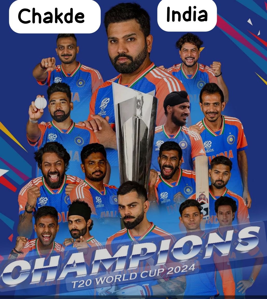 DrBhupendra2411's tweet photo. Chak De India!!!! 🇮🇳🇮🇳🇮🇳🇮🇳💙🏆
India New WC Champion
T20 WC 2024 (West-Indies & USA)
Best FareWell For Tri-Murti
Rohit Sharma and Virat Kohli - 𝑹𝒆𝒕𝒊𝒓𝒆𝒅 𝒇𝒓𝒐𝒎 𝐓𝟐𝟎𝐈𝐬.
Rahul Dravid - 𝑺𝒊𝒈𝒏𝒆𝒅 𝒐𝒇𝒇 𝒇𝒓𝒐𝒎 𝒉𝒊𝒔 𝑰𝒏𝒅𝒊𝒂 𝒄𝒐𝒂𝒄𝒉 𝒔𝒕𝒊𝒏𝒕.
End of an era in T20Is💔🇮🇳

@imVkohli @ImRo45 @surya_14kumar @hardikpandya7 @Jaspritbumrah93 @Risabhpant777 @imkuldeep18 @akshar2026 @imjadeja @arshdeepsinghh @IamSanjuSamson @yuzi_chahal @mdsirajofficial @IamShivamDube