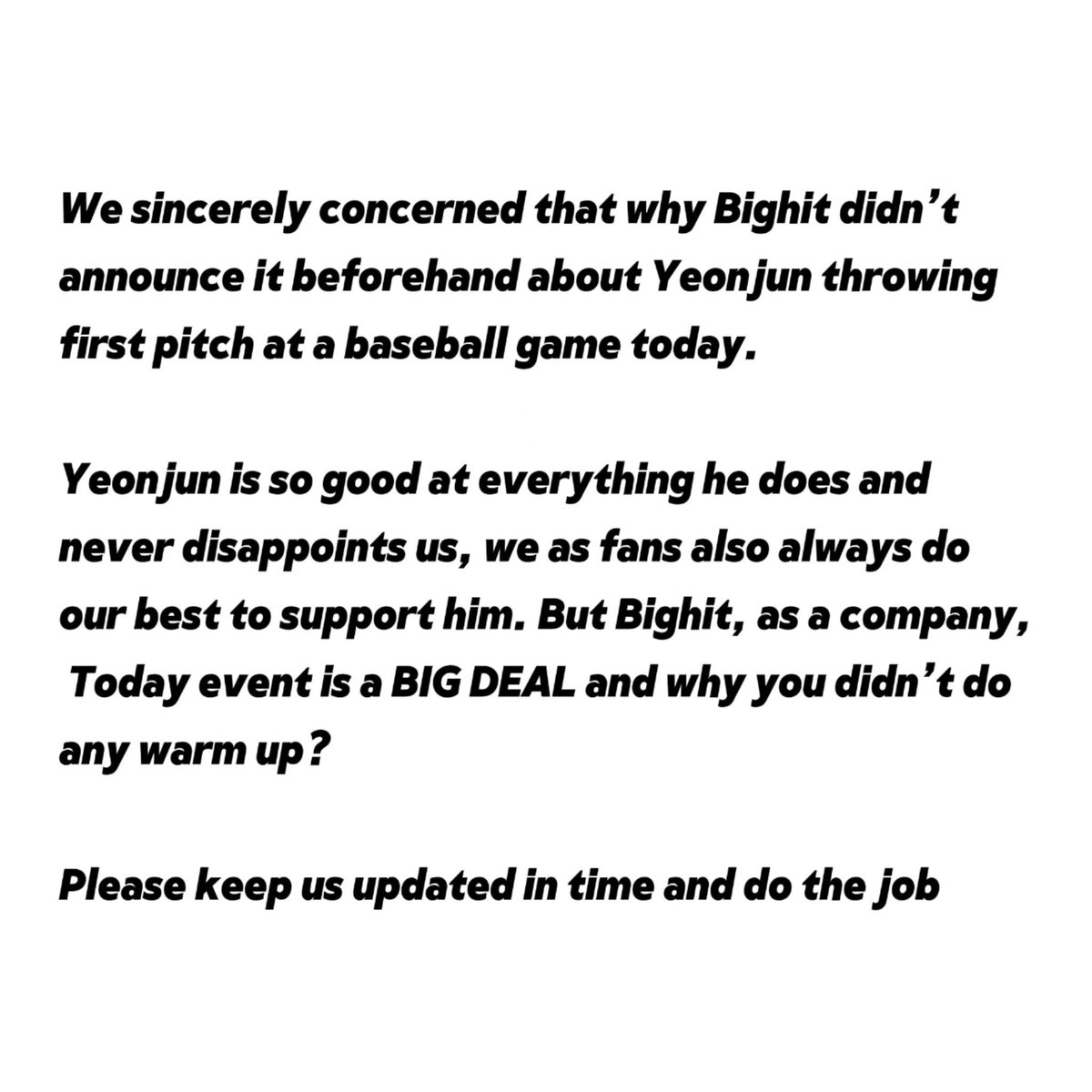 Yeonjun_Epoch (@yeonepoch_cn) on Twitter photo ์ต์ฐ์ค ์๊ตฌ
#์ต๊ฐ์ผ๊ตฌ #์๊ตฌ์ฐ์ค
YEONJUN FIRST PITCH
BIGHIT TREAT YEONJUN BETTER
#YeonjunCleanSweep #์ฐ์ค
#YEONJUN <a href="/TXT_members/">TOMORROW X TOGETHER</a> ์ต์ฐ์ค ์๊ตฌ
#์ต๊ฐ์ผ๊ตฌ #์๊ตฌ์ฐ์ค
YEONJUN FIRST PITCH
BIGHIT TREAT YEONJUN BETTER
#YeonjunCleanSweep #์ฐ์ค
#YEONJUN <a href="/TXT_members/">TOMORROW X TOGETHER</a>