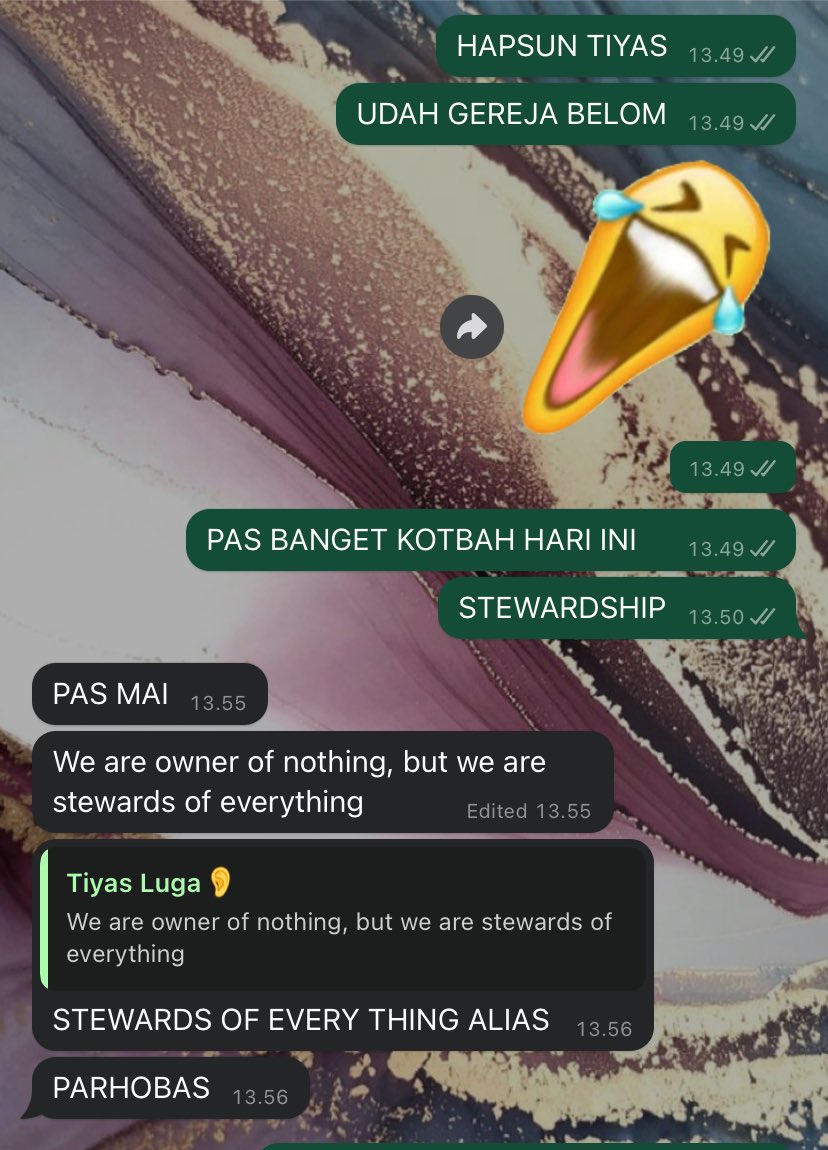 veronicasnpr's tweet photo. Berbagai cara memaknai tema hari ini “We are owners of nothing, but we are stewards of everything”

Terlepas dari lelucon parhobasnya, bener2 bikin tertampar dari segala sisi🥹 https://t.co/hRNPsuqmTT