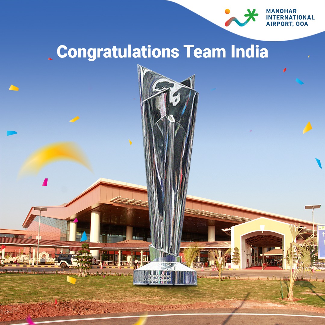 miagoaairport's tweet image. Congratulations to Team India on winning the T20 World Cup! Your victory has filled our hearts with pride and joy. Here's to many more triumphs! 🏏✨

#goxone #gox #feelgoa #ManoharInternationalAirport #worldcup #cricket #T20WC2024