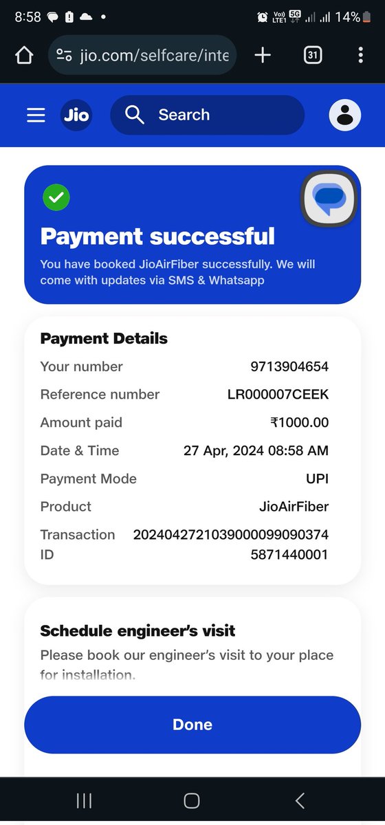 sapan173m's tweet photo. @JioCare  @reliancejio  Have requested for airfiber installation on 27th April. Neither engg called nor installation happened. Called multiple time, almost 25 to jiocare with no resolution on refund of money. Let me know if I need to take it to TRAI or Consumer Court https://t.co/uEQoHm2Jkd