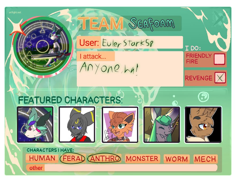 Haha I'm ready! #teamseafoam #artfight2024teamseafoam 

I'm uploading the rest of my chars later today... after I wake up uwu