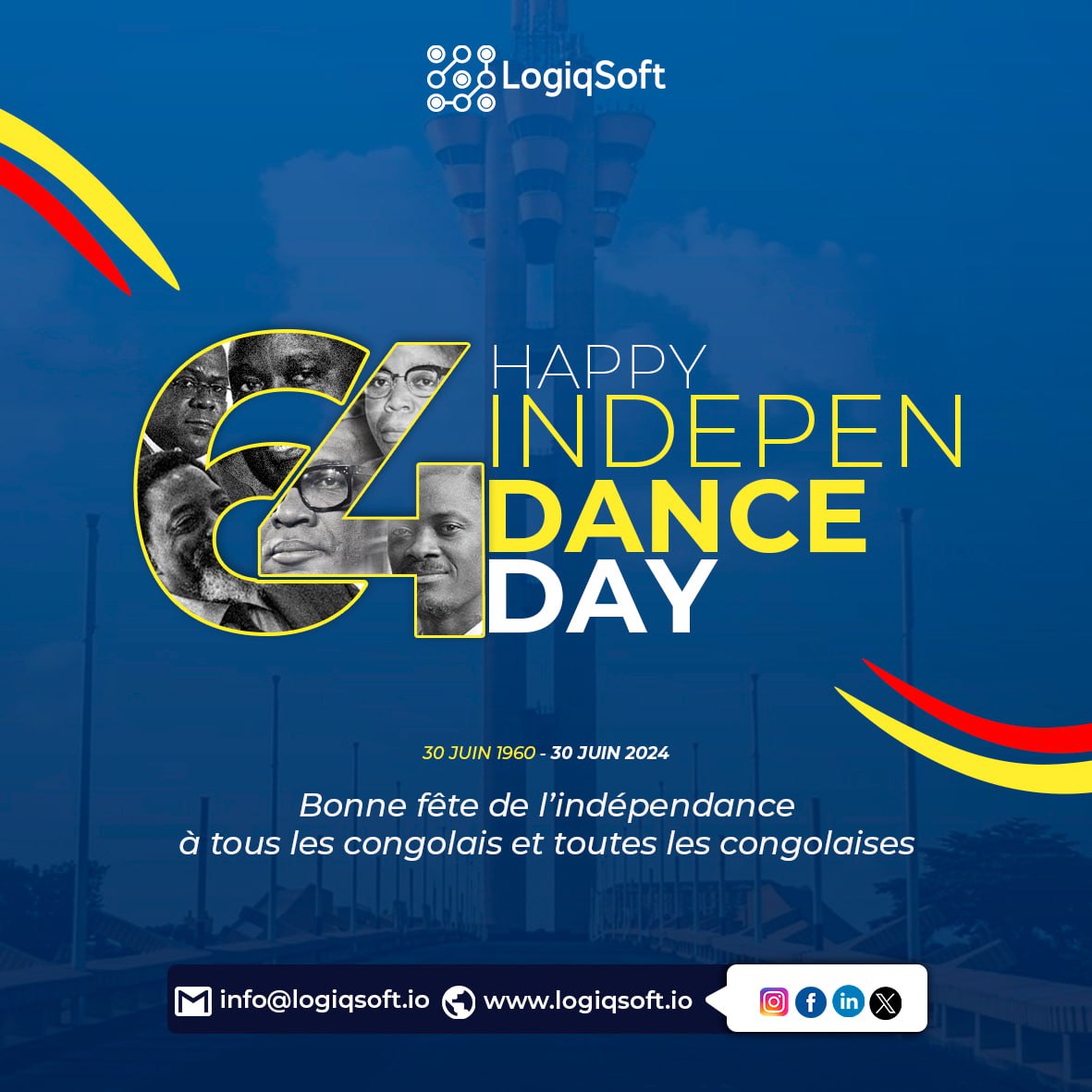 LogiqSoft's tweet photo. Bonne fête de l'indépendance à tous 🇨🇩 🇨🇩 
#logiqsoft #RDC #Lubumbashi #IndependenceDay https://t.co/RQQi9IWckm