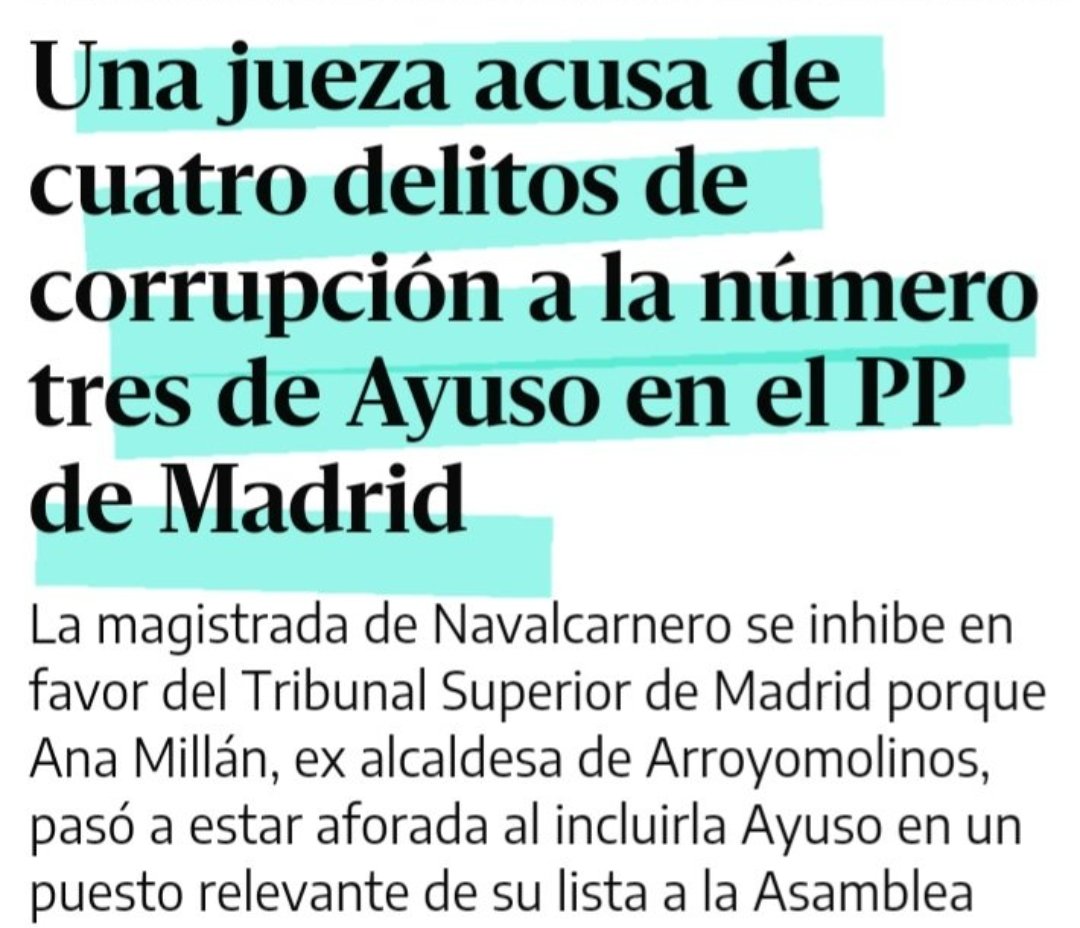 vuthy1Iiving's tweet photo. Ana Millán, ex alcaldesa de Arroyomolinos y mano derecha de Ayuso, acusada de 4 delitos. Pues Ayuso la mete en su lista de Asamblea para que pase a estar aforada y solo pueda juzgarla y condenarla el Tribunal Superior de Madrid.
¿Aquí huele fatal o solo me lo parece a mí? 😏 https://t.co/foRm7RncLj