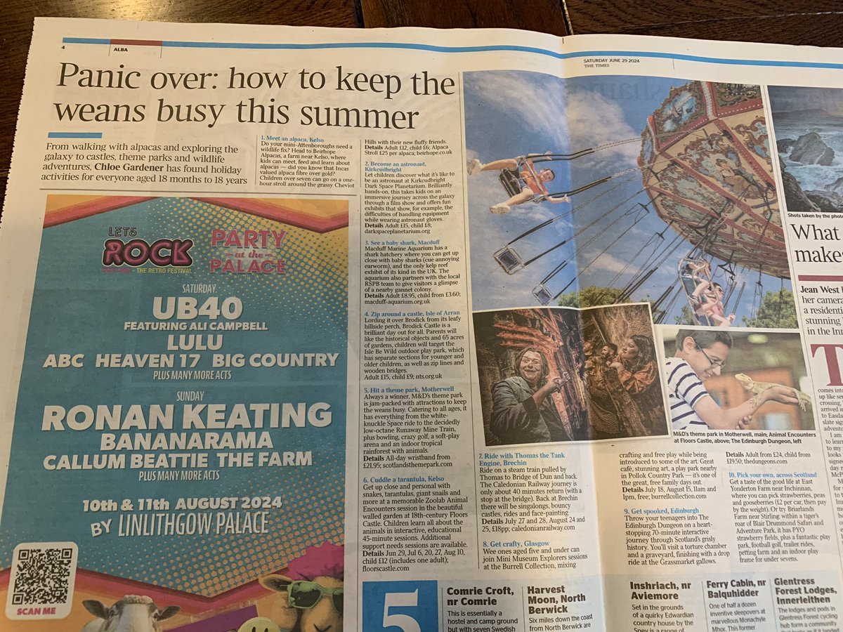 Great to have the cover of this &amp; last weeks’ Times Scottish supplement.

Celebrating the South’s history, with: <a href="/TrimontiumTrust/">Trimontium Trust</a>, Kelso Abbey &amp; <a href="/AbbotsfordScott/">Abbotsford</a>.

Top 10 things to do with kids: <a href="/beirhopealpacas/">Beirhope Alpacas</a>, Kirkcudbright Planetarium &amp; Floors Castle. #ScotlandStartsHere