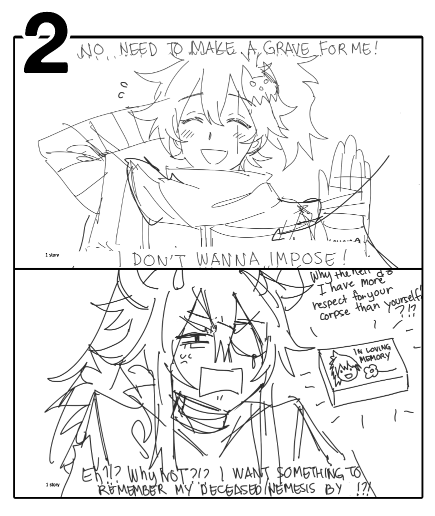 'I reincarnated as my violent manga's protagonist right before I finished it but I have god-forsaken NPC fighting skills so I decided to tempt my enemies with ✨FRIENDSHIP✨' [Sketch]

Scrapped story concept because it's been months since I made this. I've forgotten it haha 