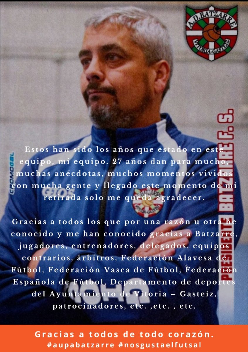 Bueno , el día ha llegado  !!!
Hoy es mi último día en mi equipo , Batzarre . Mucha suerte a la nueva directiva que seguro va a llevar al equipo a grandes éxitos deportivos.
Nos vemos por los campos. 

#aupabatzarre