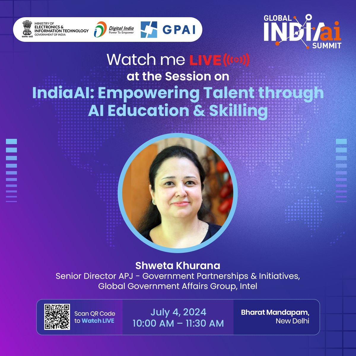 🎙️ MEET THE SPEAKERS @ #GlobalIndiaAISummit

Shweta Khurana, Senior Director APJ - Government Partnerships &amp; Initiatives, Global Government Affairs Group, Intel will share her insights during the ‘IndiaAI: Empowering Talent through AI Education &amp; Skilling’ session on July 3,