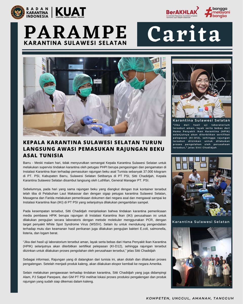 Kepala Karantina Sulawesi Selatan Turun Langsung Awasi Pemasukan Rajungan Beku Asal Tunisia

#karantinasulawesiselatan