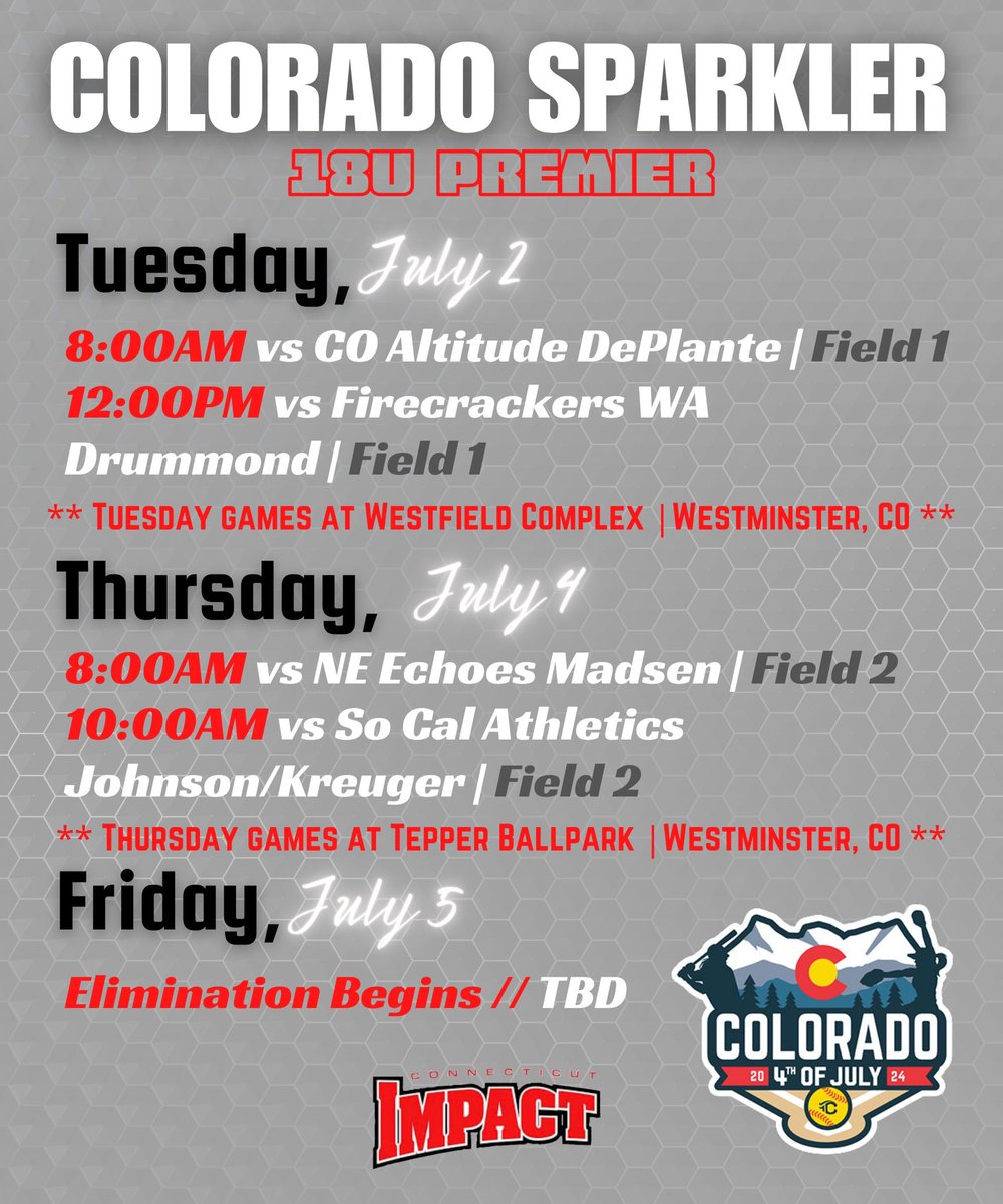 Griffin Paladino (@griffinpaladin0) on Twitter photo Heading out to the Colorado Sparkler with <a href="/CTimpact18u_P/">CT Impact 18u premier</a>. Can’t wait for a great week ready to compete! <a href="/CTImpactRegAL/">CT Impact 16u/18u Showcase</a> <a href="/CTImpactSB/">Connecticut Impact Softball Club 2025</a> <a href="/CoachK_mcvey/">Kenya McVey</a> Heading out to the Colorado Sparkler with <a href="/CTimpact18u_P/">CT Impact 18u premier</a>. Can’t wait for a great week ready to compete! <a href="/CTImpactRegAL/">CT Impact 16u/18u Showcase</a> <a href="/CTImpactSB/">Connecticut Impact Softball Club 2025</a> <a href="/CoachK_mcvey/">Kenya McVey</a>