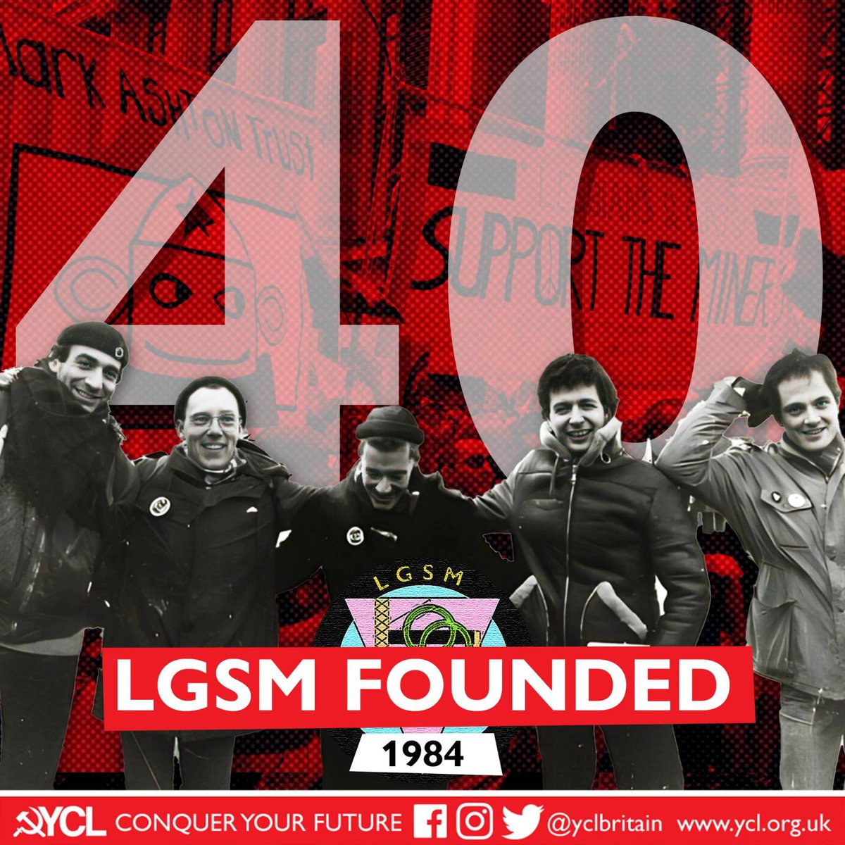 Today marks the 40th anniversary of the founding of Lesbians and Gays Support the Miners (LGSM). 🏳️‍🌈🚩

LGSM was an alliance of lesbians and gay men who supported the Miners' Strike from 1984-1985, standing in solidarity with their class against the Thatcher Government, which had
