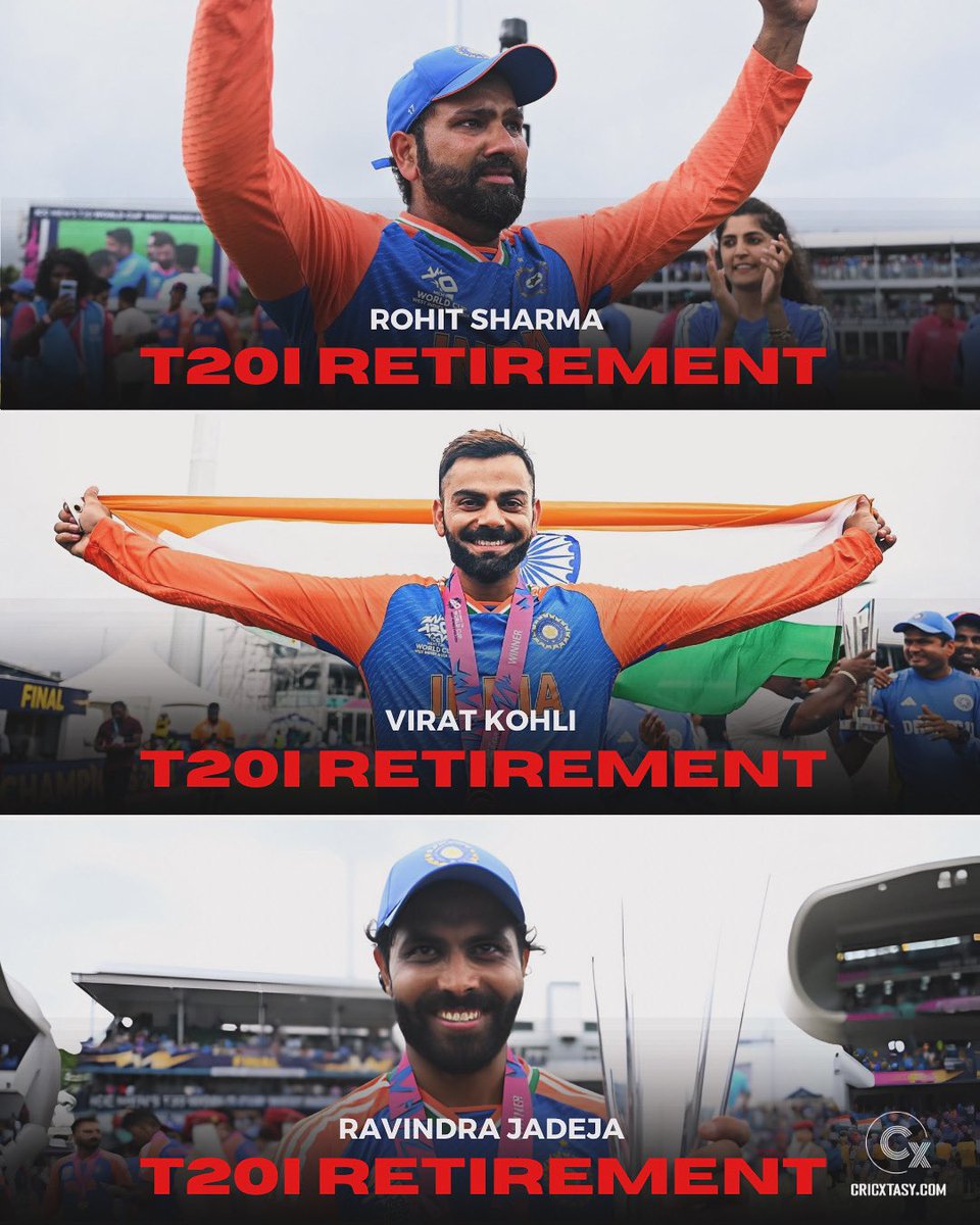 TheJitendraSony's tweet photo. T20 विश्व कप 2024 जीतने के बाद भारतीय क्रिकेट टीम और पूरे विश्व में T20 क्रिकेट प्रारुप का एक युग समाप्त हो गया।
#EndOfAnEra
Happy retirement #RohitSharma
Happy retirement #ViratKohli𓃵
Happy retirement #RavindraJadeja Jadeja
#T20WorldCup2024Final
#T20WorldCupFinal2024 https://t.co/e2ZEJIJMMy