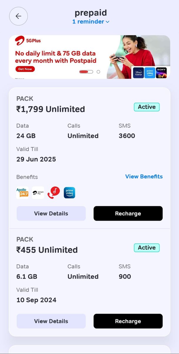 Samim__mondal's tweet photo. @airtelindia @Airtel_Presence Please avoid their tactics.They announced a price hike, urging recharges before July 3rd.I have a 455 plan valid until September 10th and recharged a 1799 plan for 365 days,meant to start after September 10th. However,they activated it today instead. https://t.co/2SHCEzQBg4