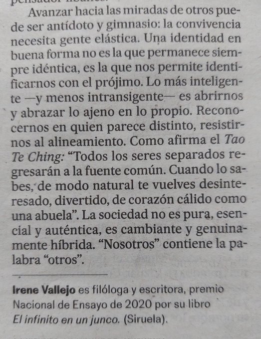 MFilosofal's tweet photo. Así cierra Irene Vallejo hoy su columna en El País. https://t.co/jg00mwSORM