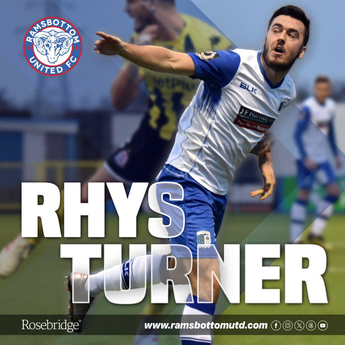 𝐑𝐇𝐘𝐒 𝐓𝐔𝐑𝐍𝐄𝐑 𝐉𝐎𝐈𝐍𝐒 𝐓𝐇𝐄 𝐑𝐀𝐌𝐒

We are excited to announce the signing of 28 year old striker Rhys Turner.

Rhys is another player with bags of experience having played for clubs such as Oldham Athletic, Morcambe, York, Macclesfield Town, Barrow, Stockport