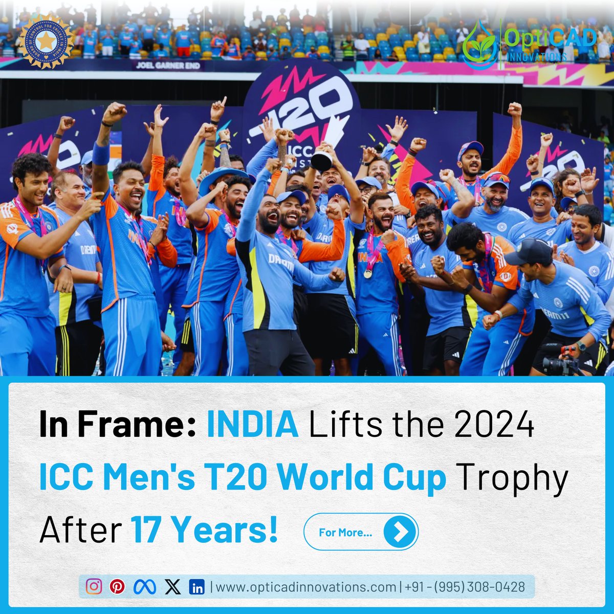 OptiCAD_In's tweet image. 𝐂𝐞𝐥𝐞𝐛𝐫𝐚𝐭𝐢𝐧𝐠 𝐄𝐱𝐜𝐞𝐥𝐥𝐞𝐧𝐜𝐞: 𝐂𝐨𝐧𝐠𝐫𝐚𝐭𝐮𝐥𝐚𝐭𝐢𝐨𝐧𝐬 𝐭𝐨 𝐓𝐞𝐚𝐦 𝐈𝐧𝐝𝐢𝐚 𝐟𝐨𝐫 𝐭𝐡𝐞𝐢𝐫 𝐫𝐞𝐦𝐚𝐫𝐤𝐚𝐛𝐥𝐞 𝐯𝐢𝐜𝐭𝐨𝐫𝐲 𝐢𝐧 𝐭𝐡𝐞 𝐈𝐂𝐂 𝐓𝟐𝟎 𝐖𝐨𝐫𝐥𝐝 𝐂𝐮𝐩 𝟐𝟎𝟐𝟒!

#OptiCAD #indiawin #ICCT20WorldCup