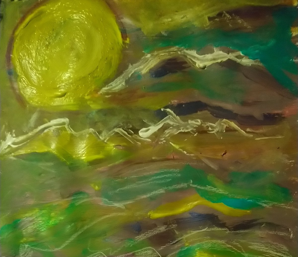 artispolitical's tweet image. Lovely ♥️ Bon  diumenge Anna

Paisaje marino dorado, después de Russinol, tinta y oleo