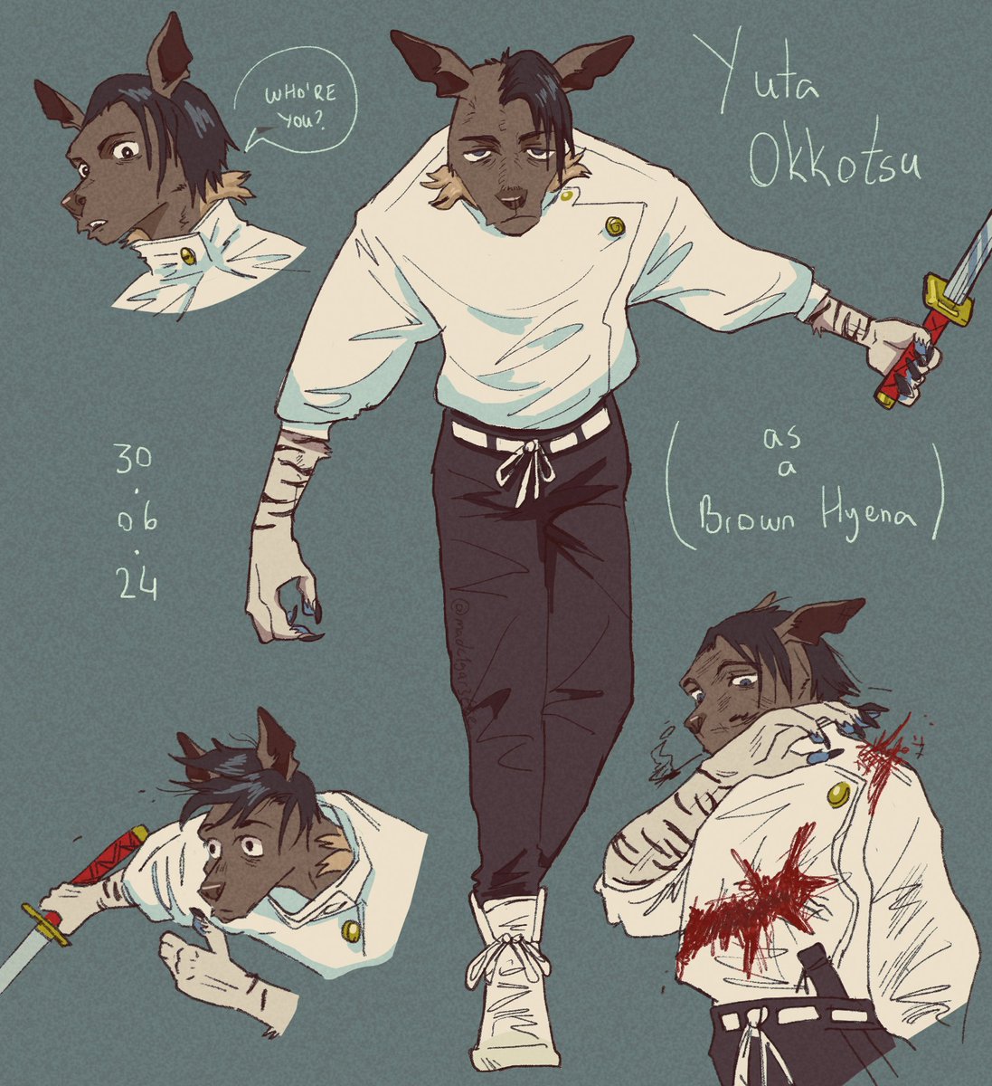 madc1gar3tte's tweet photo. Yuta Okkotsu as a Brown Hyena!
part of a character creation collab with @W0lfL0z 
#madcigdraws #JujutsuKaisen #yutaokkotsu https://t.co/7IPVPn0oQz