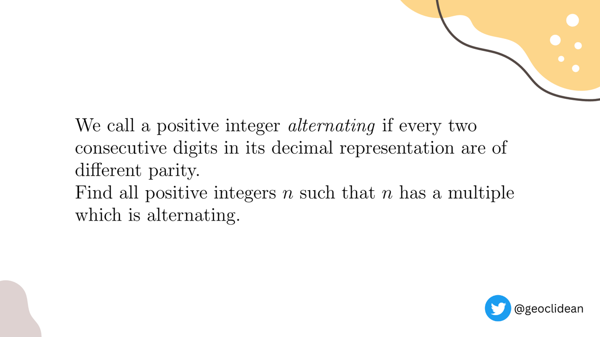 geoclidean's tweet photo. Problem 6 (Second Day)
#Induction #ModularArithmetic #NumberTheory #IMO #IMO2004 #IMOShortlist #DecimalRepresentation https://t.co/Ldj0FrkMUE