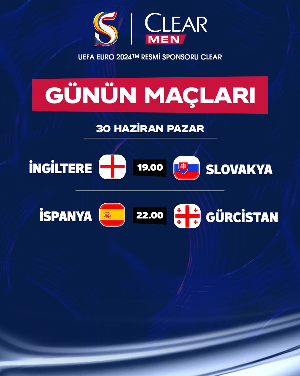 ⚽️ Günün maçları. #EURO2024

<a href="/ClearTurkiye/">Clear Türkiye</a> #ClearİleKafanRahat #Sponsor