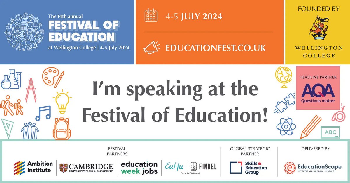 Looking forward to talking on Friday 5th July about developing an authentic confidence in FE teaching. My first time at the Festival so all
very exciting! <a href="/EasternCollGrp/">Teaching and Learning - Eastern Colleges Group</a> <a href="/EducationFest/">Festival of Education 🇬🇧</a> <a href="/WomenEdEastern/">WomenEd Eastern</a> <a href="/BERANews/">BERA</a> <a href="/JoyceIHuiChen1/">Dr Joyce I-Hui Chen 陳怡卉 (她/Her)</a> <a href="/KMScattergood/">Kerry Scattergood</a> @BERA_TED