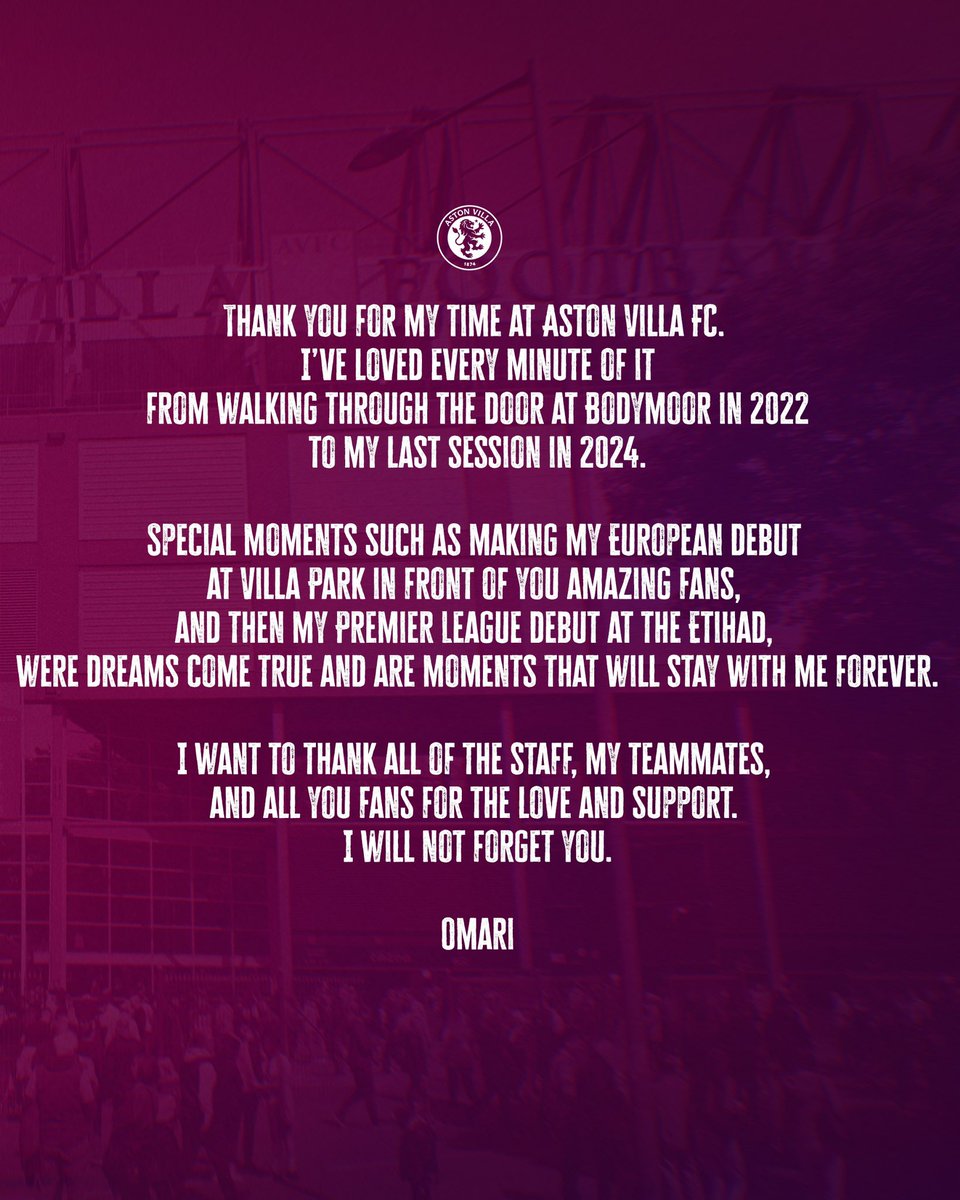 Omarikellyman's tweet photo. Thank you Aston Villa 💜 https://t.co/4FZZBt4q0U