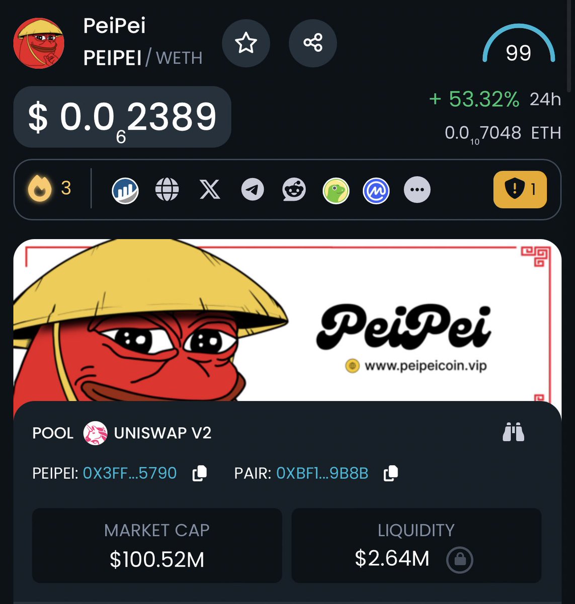 Yourpop8's tweet photo. JUST IN: $PEIPEI reclaims a $100m market cap 😎🚀📈 @Peipeierc20 

HIGHER https://t.co/E6kdoSau0i