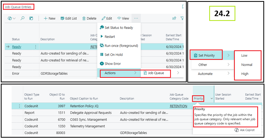 gdrenteria's tweet photo. #businesscentral #msdyn365bc #d365bc #minorupdate
📣 24.2 Business Central.💡
✅ Job Queue Feature: New job priority selection within the job queue category.
❕ Waiting for official documentation of this interesting possibility. https://t.co/EtJB6C5xmp