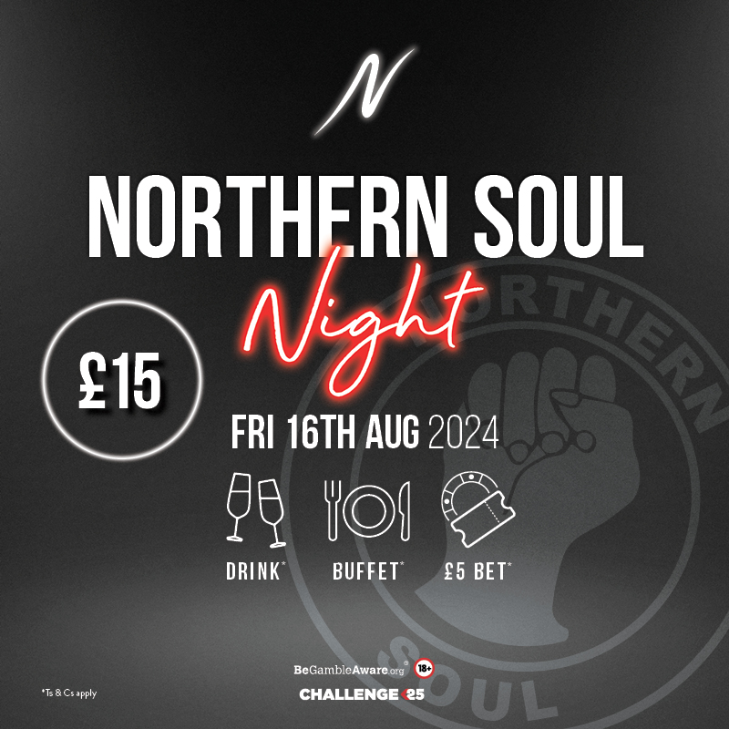 NORTHERN SOUL NIGHT ✨

Get ready to dance the night away at Napoleons Bradford 🕺 🎶

📆 Friday 16th August
🎫 £15pp
🌐 BOOK: tinyurl.com/3r3w9hdu