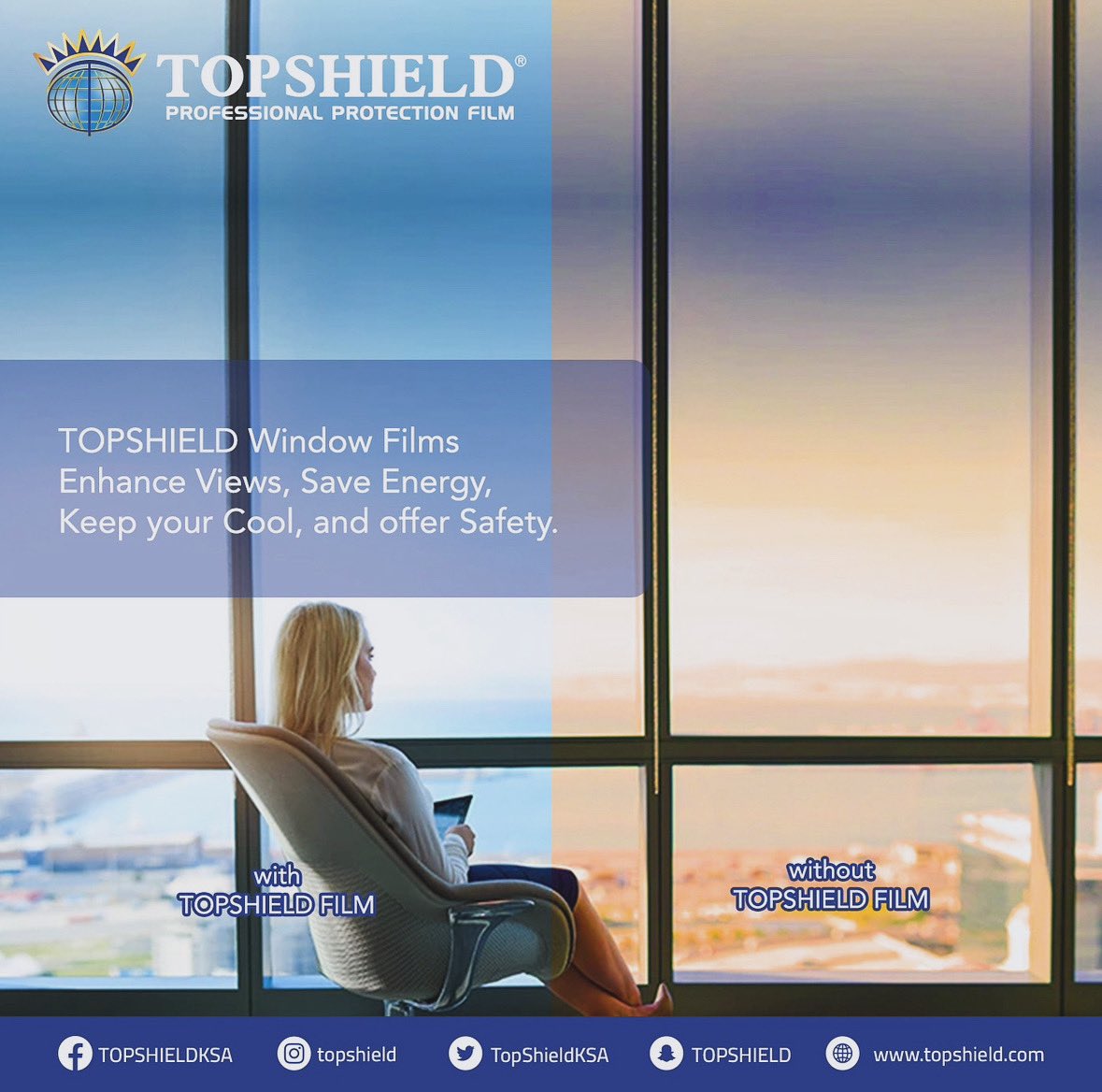 topshieldsa's tweet photo. @KAMC_MAKKAH لحماية أفضل من أشعة الشمس وحرارتها العالية، ننصح باستخدام أفلام توبشيلد العازلة للحرارة، والتي تعزل الحرارة بنسبة 86٪ وتوفر حماية فائقة ضد الأشعة فوق البنفسجية بنسبة 99.9%. احمِ نفسك وعائلتك مع منتجات توبشيلد لتحظى ببيئة أكثر راحة وأمانًا.
https://t.co/tZWbGXm8ig https://t.co/XeuhtkDcs4
