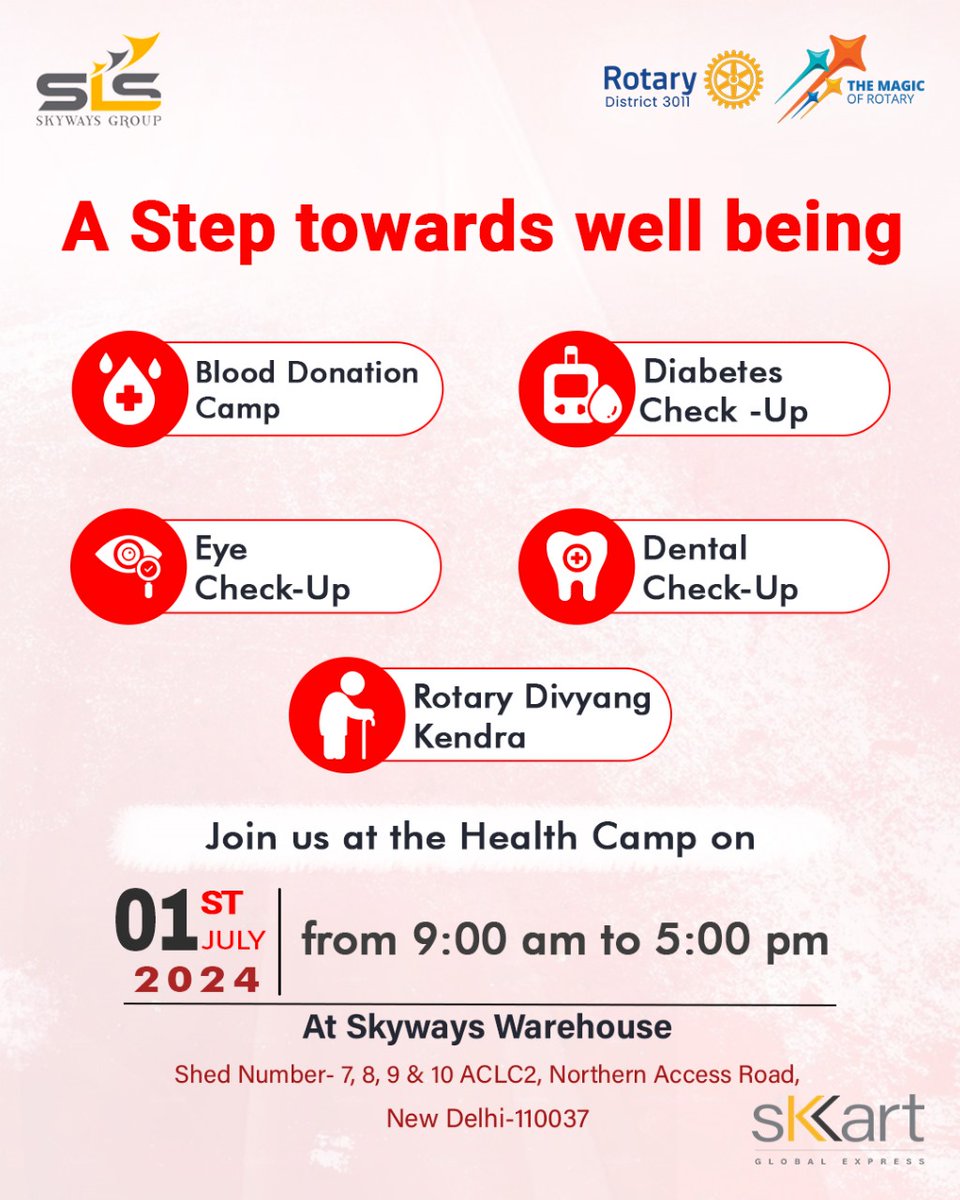 skartexpress's tweet photo. Come and take a step towards a healthier future with us! See you there! 💪✨

#HealthCamp #WellBeing #HealthCheckUp #CommunityService #BloodDonation #RotaryClub #Rotary #DonateBlood #SaveLives #BloodDrive #BloodDonationCamp #Skyways #sKart https://t.co/5OOy7ErTyr
