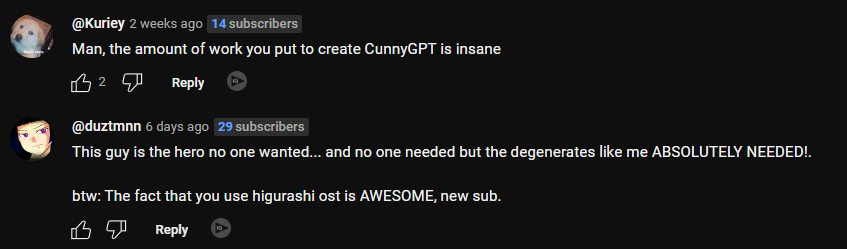 realColoride's tweet photo. This might be the worst YouTuber on this platform. 

Making an entire video dedicated to training AI to be "that" thing and the comment section filled with pedophiles is absolutely disgusting.

For information, the people in the comments are exactly what you think they are. 👇 https://t.co/BIyVAWQaTZ
