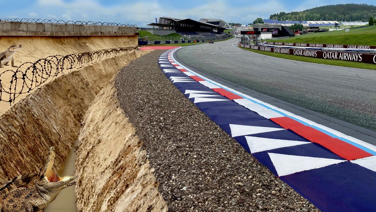 BanterSteiner's tweet photo. The number of track limits have already been reduced from 1200 last year to just a few this year thanks to the new gravel traps. To also eliminate those last few, I came up with another concept. Less subtle than my previous concept, but it will fucking work👌🏼

#AustrianGP 🇦🇹 #F1 https://t.co/vn2hhmyfAD