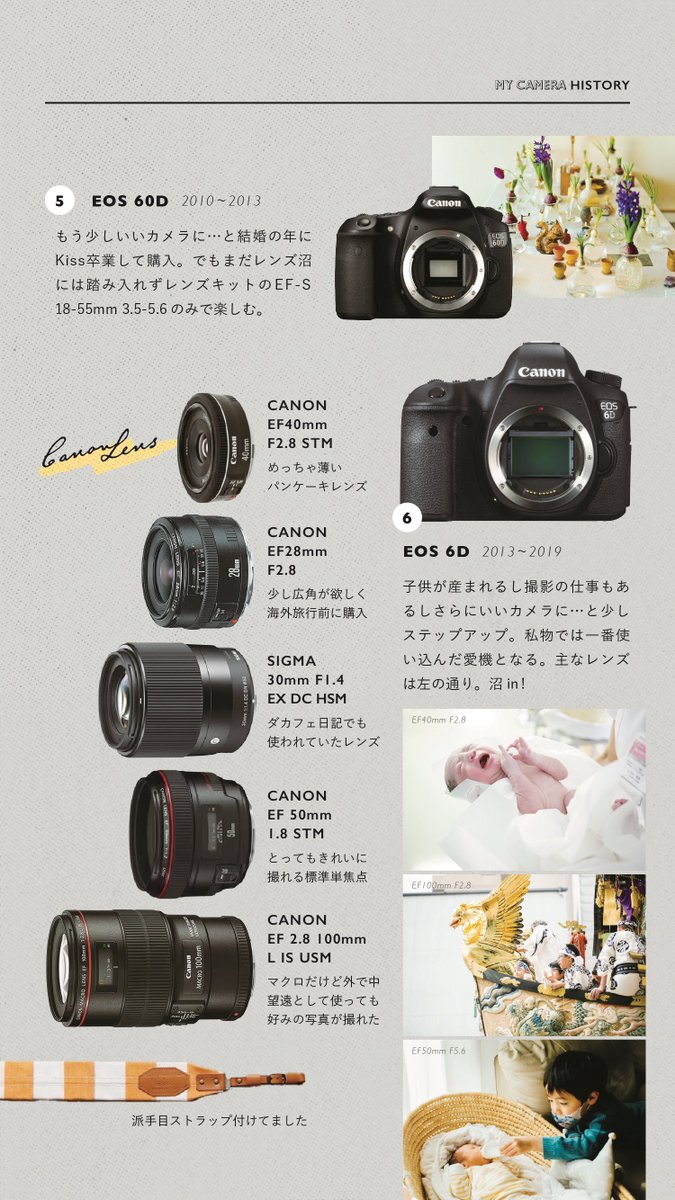 zooo_'s tweet image. 自己満足で自分の四半世紀カメラ&amp;amp;レンズ歴をレイアウト訓練兼ねてまとめてみたよ。よかったら見てってね📷
#XT50 #α7iii #EOS6D #EOS60D