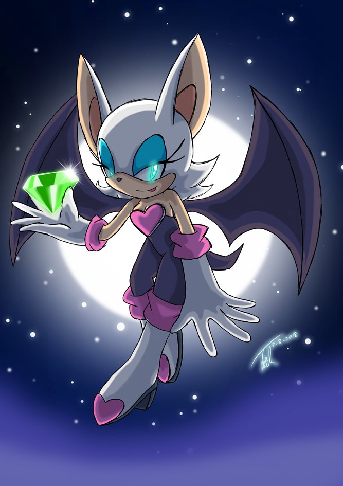 AmyRoseStudio's tweet image. Rouge The Bat with a Chaos Emerald. Ilustración hecha en 2018.