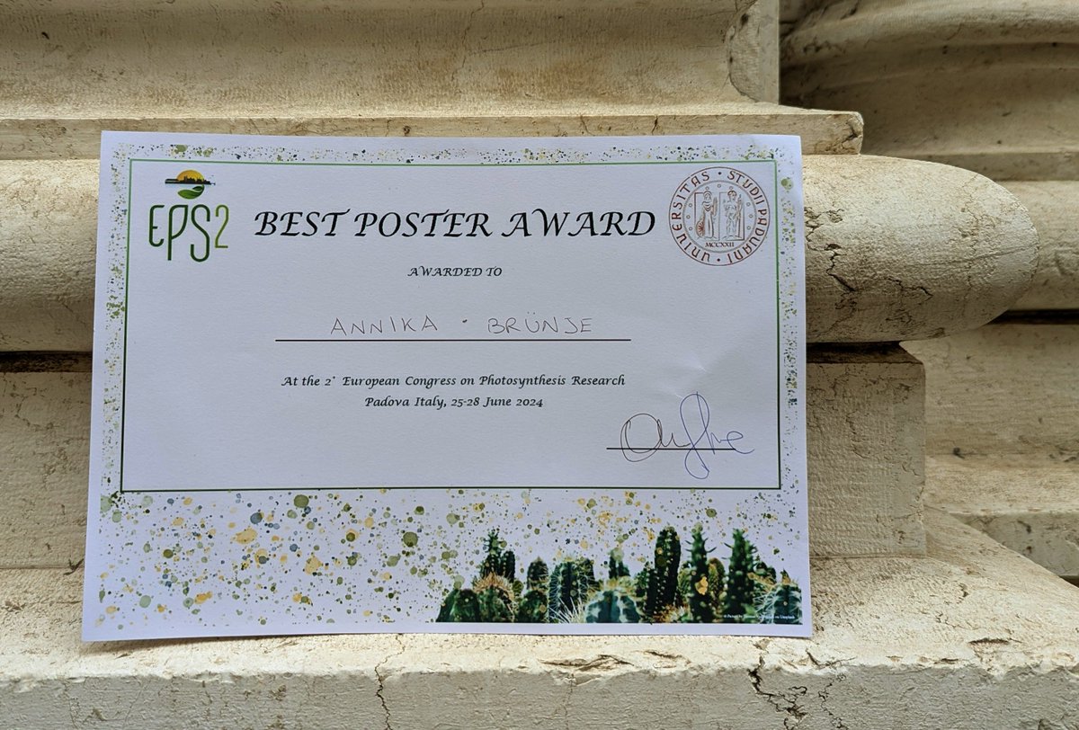 I had a fantastic week in beautiful Padova <a href="/2024_ePS2/">ePS2_2024</a> 💚 I really enjoyed great talks, fruitfull discussions and the delicious food! And I am so happy for the poster prize received for my work on the lysine acetylation of photosynthesis-related proteins 💚