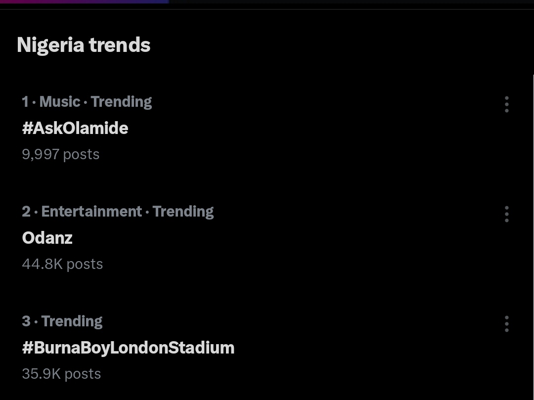 OloyeAwolowo's tweet image. #AskOlamide trending over Burna Boy concert.