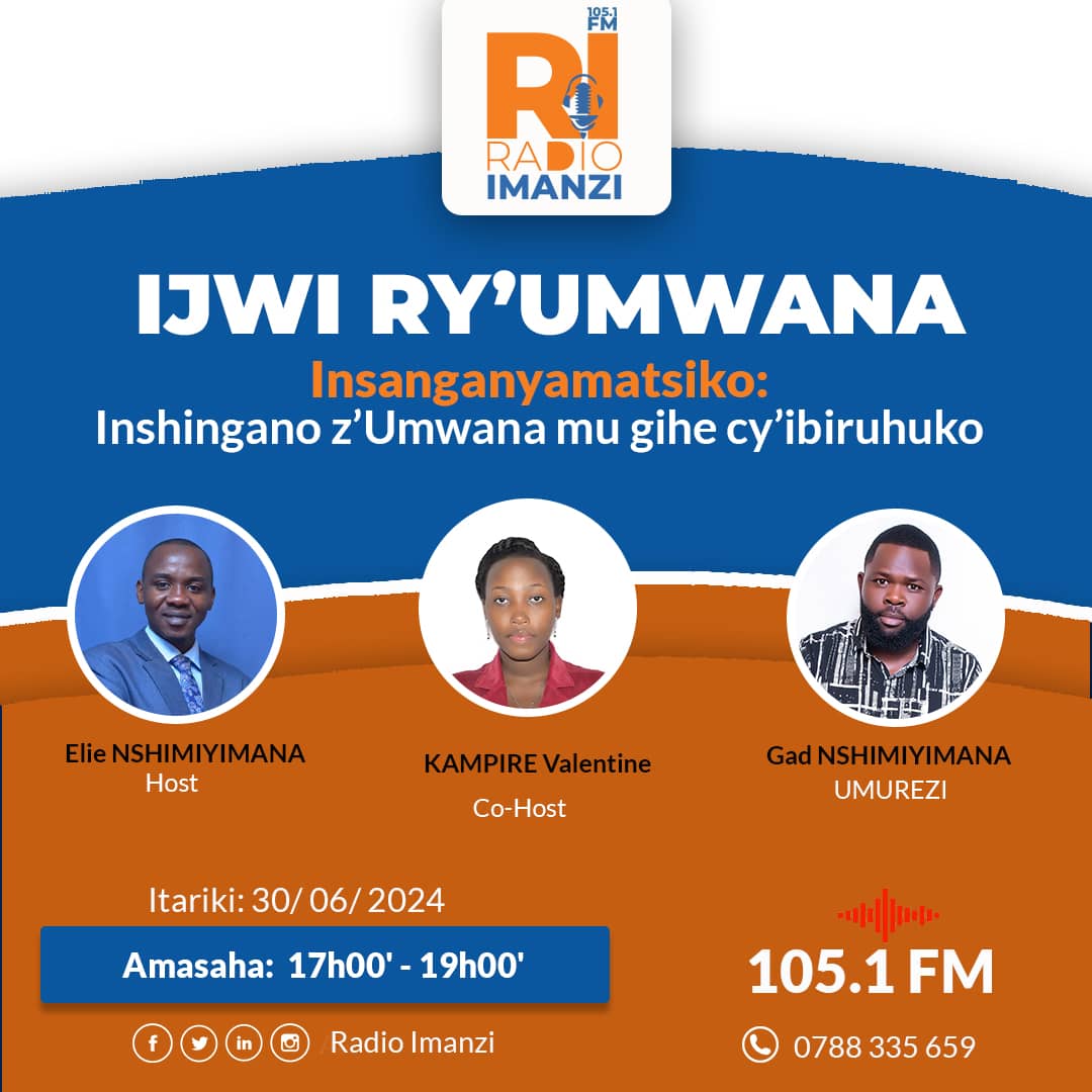 Bana beza b'u Rwanda igihe k'ibiruhuko  kiregereje!  Turibukiranya ko ibiruhuko Ari umwanya mwiza wo gufasha ababyeyi bacu imirimo yo mu rugo tugasoma ibitabo twiyibutsa ibyo twigishijwe mu ishuri. Babyeyi beza mube hafi  y'aba bajyambere!

# Umwana utekanye u Rwanda rutekanye!