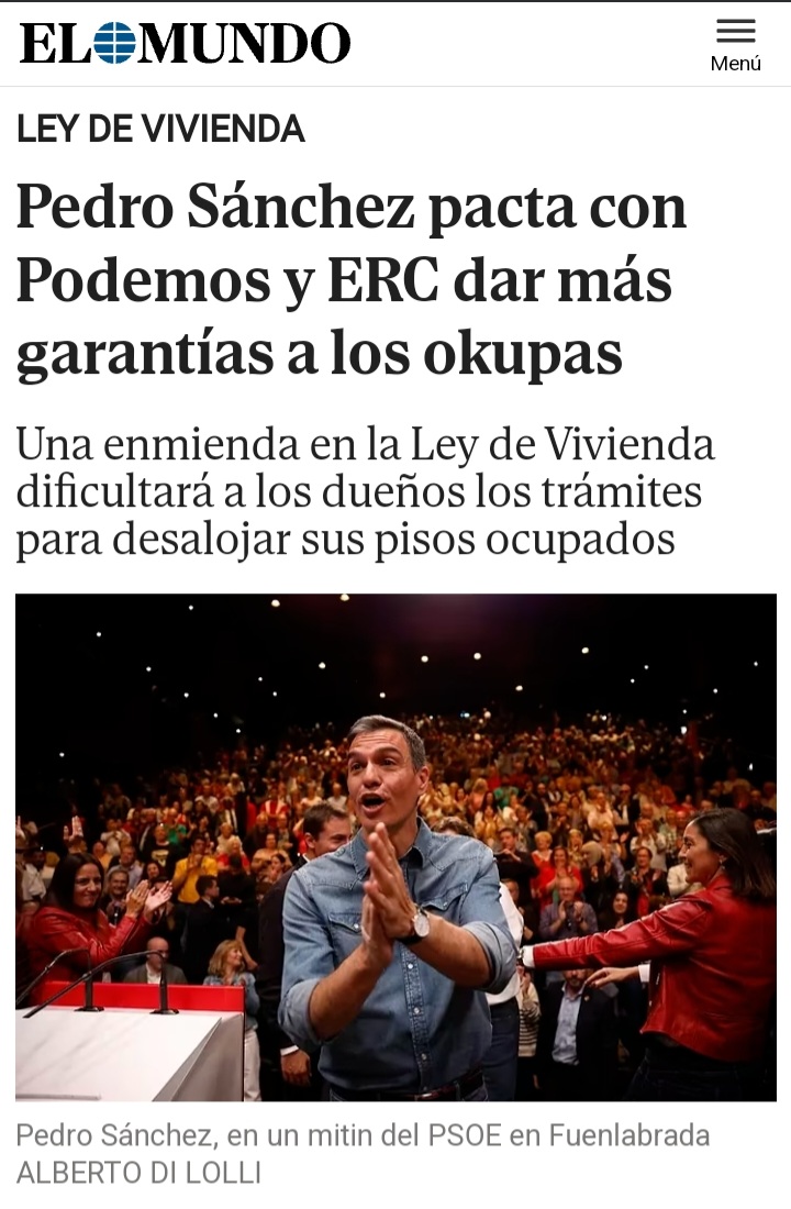egtegain's tweet photo. En fin.

Es cierto o no que el Gobierno Socialista Español de Sánchez da más garantías a los que okupan viviendas que a sus propietarios? 👇 https://t.co/UD3GEivsuJ
